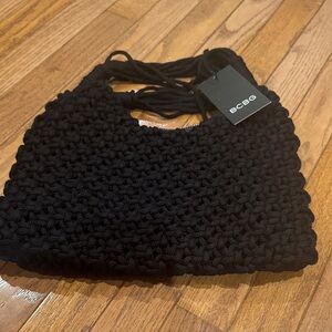 BCBG Elegant Black Knit Shoulder Bag